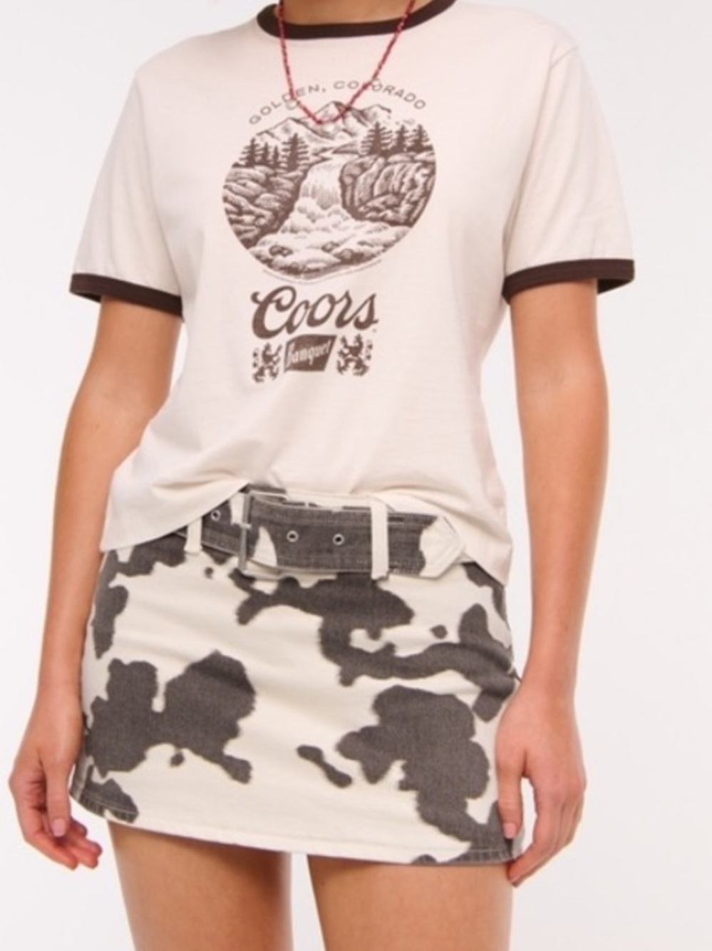 Abercrombie & Fitch Cream and Brown Cow Print Mini Skirt
